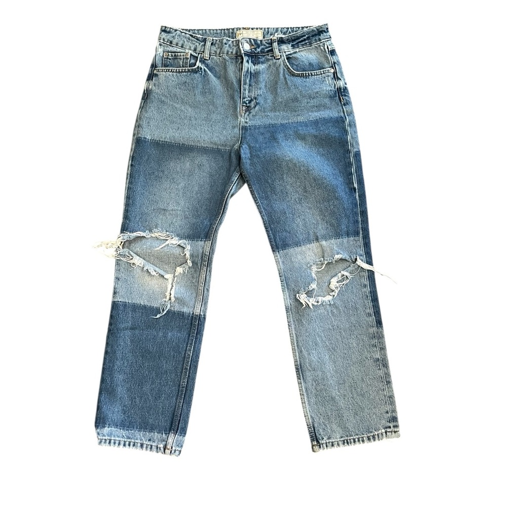 FREE PEOPLE Patchwork Two Tone Distressed Jeans